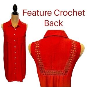 Quiksilver QSW Sleeveless Midi Shirt Dress with Feature Crochet Back in Orange